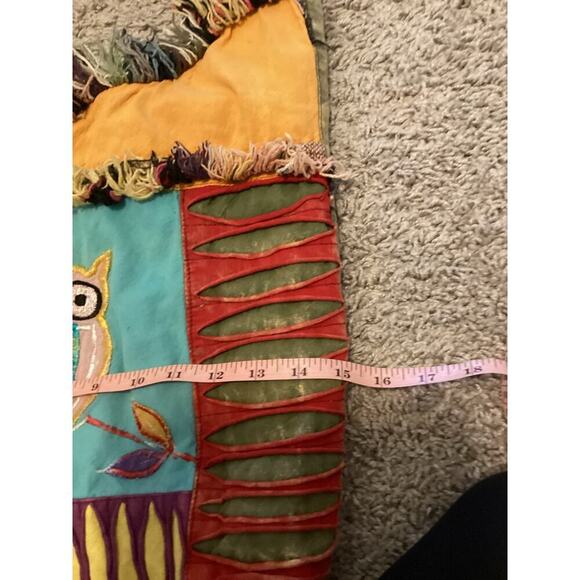 Fabric Owl Hobo Bag Cotton Blue Brown Hippie Bohemian Indie Emo Crow Patchwork - Picture 9 of 12